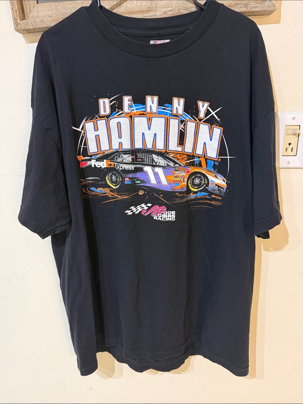 NASCAR 2010s #11 FedEx Denny Hamlin Black Graphic Racing T-Shirt
